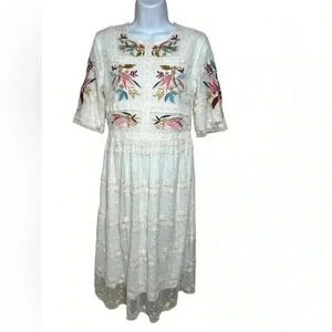 Roolee embroidered knee length lace dress